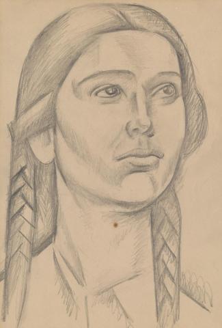 Artwork Girl with plaits this artwork made of Pencil on paper, created in 1933-01-01