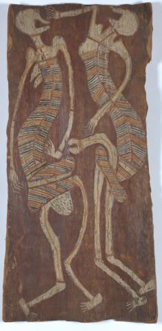 Artwork Untitled (spirit figures) this artwork made of Natural pigments on eucalyptus bark, created in 1955-01-01