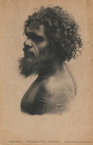 Artwork “Narimboo” Aboriginal Chief, Australia this artwork made of Postcard: Black and white photographic print, created in 1895-01-01