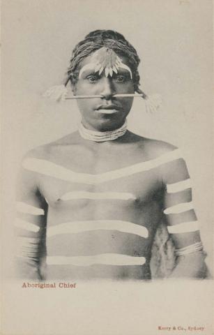 Artwork Aboriginal Chief this artwork made of Postcard: Black and white photographic print, created in 1892-01-01
