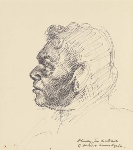 Artwork Study for portrait of Albert Namatjira this artwork made of Lithograph on paper, created in 1952-01-01