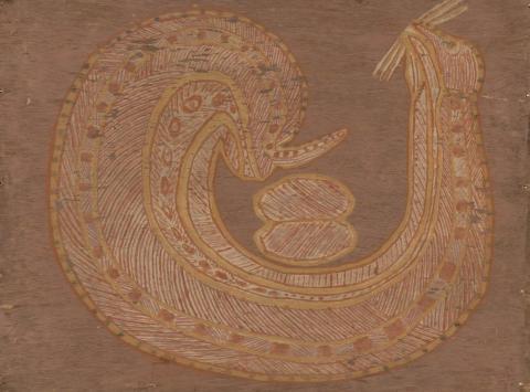 Bark painting depiction of the Rainbow serpent