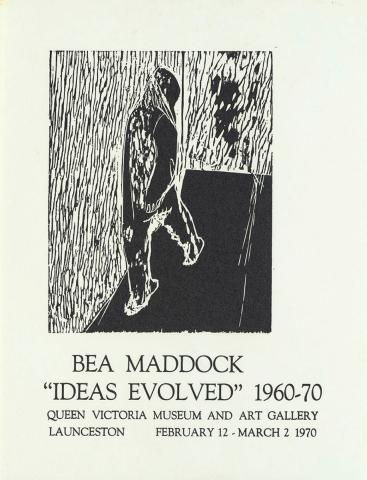 Artwork Exhibition poster: Bea Maddock "Ideas evolved" 1960-70 this artwork made of Woodblock print and letterpress on paper, created in 1970-01-01