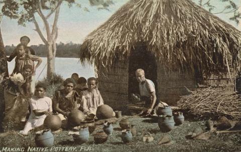 Artwork Making native pottery this artwork made of Carte de visite, postcard, created in 1885-01-01