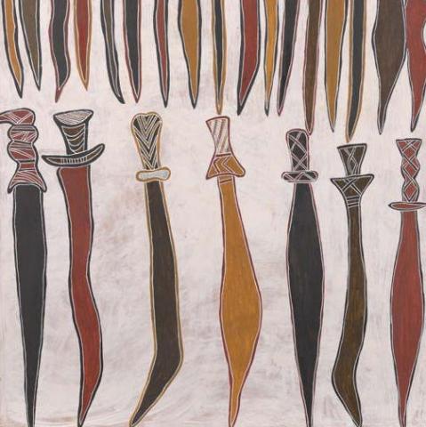 Swords and knives painted on bark