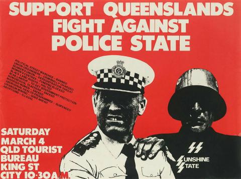 Artwork Support Queenslands fight against police state this artwork made of Screenprint