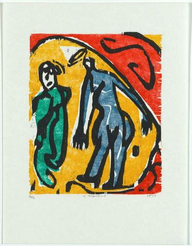 Artwork 2 clowns (from 'Circus Paris-Berlin' suite) this artwork made of Woodcut print on paper, created in 2006-01-01