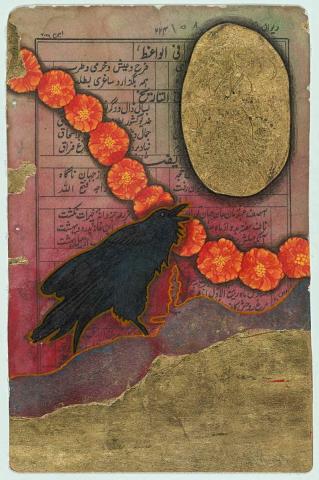 Artwork Hafiz in diaspora this artwork made of Watercolour, gouache and gold leaf on Hafiz poetry sheet, created in 2021-01-01