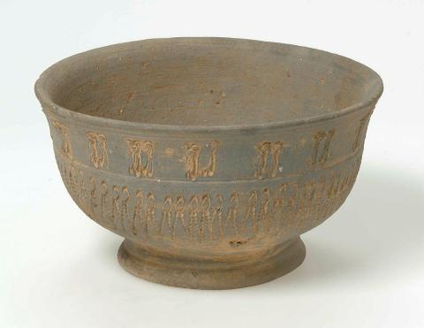 Artwork Bowl this artwork made of Unglazed stoneware with incised designs