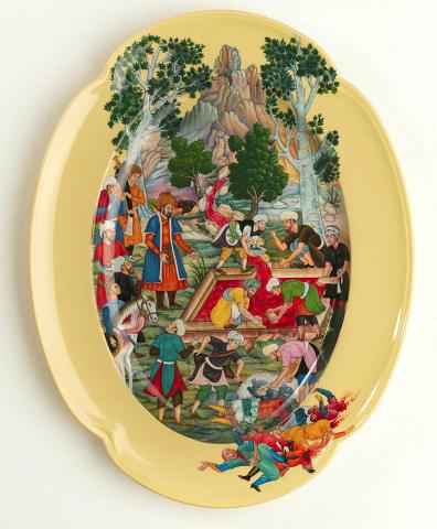 Artwork Death Before Defeat this artwork made of Found vintage ceramic plate with enamel paint and lacquer, created in 2020-01-01