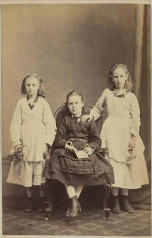 Artwork (Three young girls) this artwork made of Albumen photograph on paper mounted on card, created in 1870-01-01