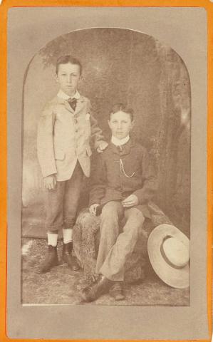 Artwork (Two teenage boys) this artwork made of Albumen photograph on paper mounted on card, created in 1880-01-01
