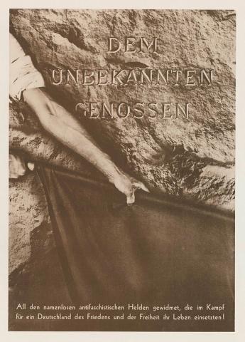 Artwork Dem unbekannten genossen (To the unknown comrade) this artwork made of Photo-lithograph on paper, created in 1936-01-01