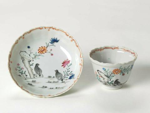 Artwork Small bowl and saucer, Chinese export porcelain decorated with two quail design this artwork made of Hard-paste porcelain with polychrome overglaze , created in 1790-01-01
