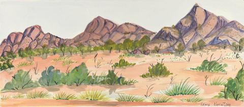 Artwork East of Papunya this artwork made of Watercolour on paperboard, created in 2008-01-01