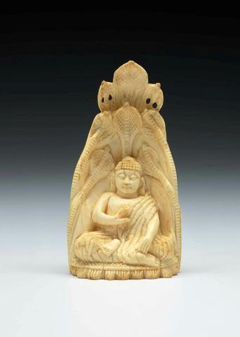 Artwork (Buddha with cobras) this artwork made of Ivory, carved, created in 1875-01-01