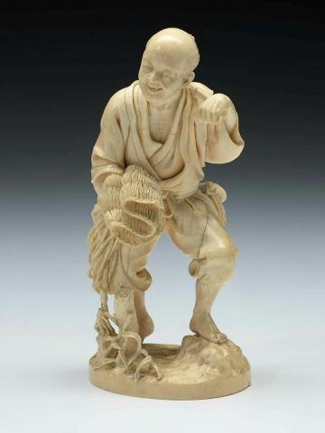 Artwork (Figure of a fisherman) this artwork made of Ivory, carved, created in 1800-01-01