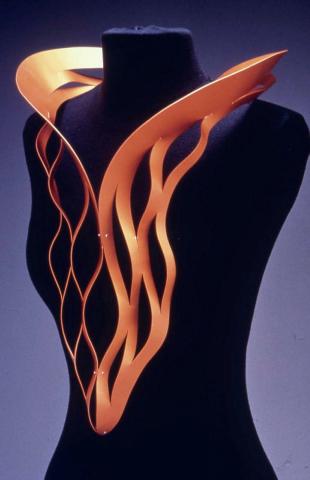 Artwork Orange cascade (neckpiece) this artwork made of Anodised aluminium, sterling silver rivets, created in 1997-01-01