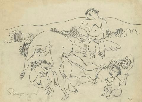Artwork Figures by the sea this artwork made of Pencil on paper, created in 1955-01-01