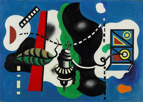 Artwork Composition sur fond bleu (Composition on blue background) this artwork made of Oil on canvas, created in 1930-01-01