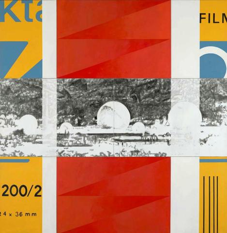 Artwork Surveillance and Punishment (Pine Gap) this artwork made of Synthetic polymer paint on canvas, created in 1987-01-01