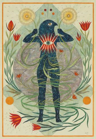 Artwork The Pollinator this artwork made of Gouache, watercolour and ink on paper, created in 2023-01-01