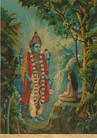 Artwork Dhruvnarayan this artwork made of Oleograph with Zardosi embroidery, created in 1894-01-01