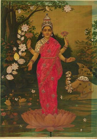 Artwork Laxmi this artwork made of Oleograph with Zardosi embroidery, created in 1894-01-01