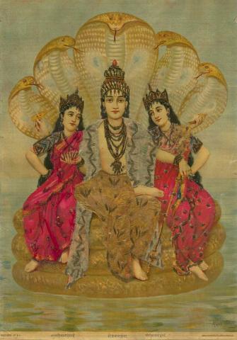 Artwork Sheshnarayan this artwork made of Oleograph with Zardosi embroidery, created in 1894-01-01