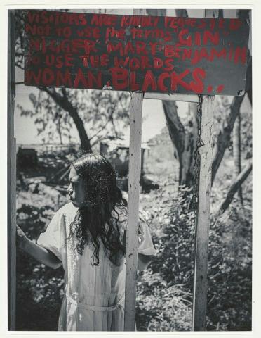 Artwork Store Rules: Visitors are kindly requested not to use the terms "GIN" "NIGGER" "MARY" or "BENJAMIN" but to use the words "WOMAN" “BLACKS" "WIFE" "HUSBAND" (from '1899 Yarrabah Rules and Regulations' series) this artwork made of Photograph on cotton rag, created in 2023-01-01