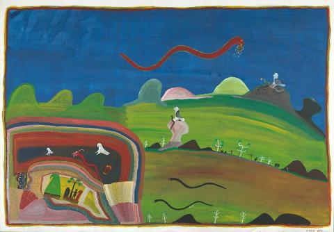 Artwork My Country My Story this artwork made of Synthetic polymer paint on canvas, created in 1992-01-01