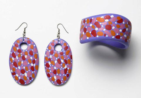 Artwork Bracelet and earring set this artwork made of Synthetic polymer paint on balsa wood, created in 1989-01-01