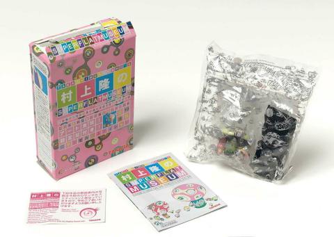 Artwork Mushrooms / Revolutions (from the 'SUPERFLAT MUSEUM' series by Takashi Murakami) this artwork made of Plastic figurine in pink cardboard box with leaflets, created in 2003-01-01