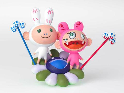 Artwork Kaikai Kiki & Flower / Moss (from the 'SUPERFLAT MUSEUM' series by Takashi Murakami) this artwork made of Figurine (lacquer paint, PVC plastic, ABS plastic), white cardboard box, leaflets, created in 2003-01-01