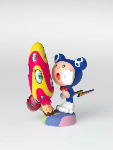 Artwork Mr. DOB & Mushrooms / Indigo (from the 'SUPERFLAT MUSEUM' series by Takashi Murakami) this artwork made of Figurine (lacquer paint, PVC plastic, ABS plastic), black cardboard box, leaflets, created in 2003-01-01