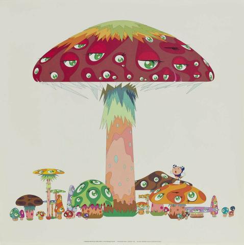 Artwork A Master Mushroom with DOB in the Strange Forest (from 'Takashi Murakami Prints: "My First Art" series') this artwork made of Offset lithograph with vinyl varnish on OK Muse Shiromono paper, created in 1999-01-01