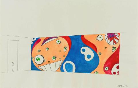 Artwork DOB Wall Painting Plan this artwork made of Pencil and watercolour on paper, created in 1996-01-01