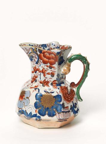 Artwork Jug, decorated in Imari style with dragon handle this artwork made of Ironstone china (ironstone porcelain), with polychrome overglaze, created in 1813-01-01