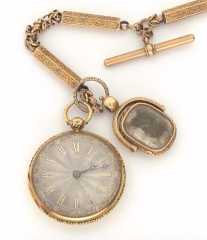 Artwork Watch, chain, seal and key this artwork made of Gold, created in 1837-01-01