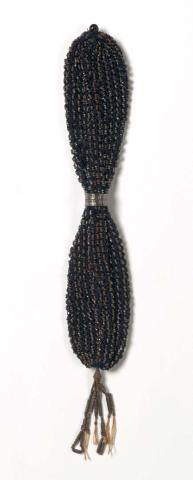 Artwork Miser's purse this artwork made of Silk navy blue knotted threads with gunmetal beads, created in 1800-01-01