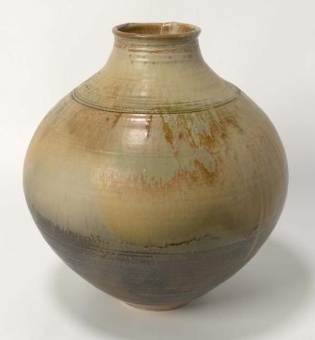 Artwork Pot this artwork made of Stoneware, thrown swelling body with running malt ash glaze, created in 1980-01-01