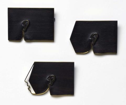 Artwork Set of three brooches: Transition this artwork made of 18k gold and ebony inlaid with 24k gold, created in 1981-01-01
