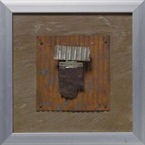 Artwork Brooch:  Fence Brooch II this artwork made of Sterling silver, 18k gold, steel, copper and slate, created in 1981-01-01