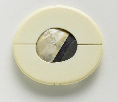 Artwork Brooch: Horizons are relative this artwork made of Sterling silver, ivory, oyster shell and slate, created in 1980-01-01