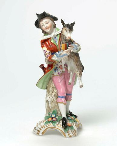 Artwork Figurine: Goatherd this artwork made of Soft-paste porcelain with polychrome enamels and gilt details, created in 1769-01-01