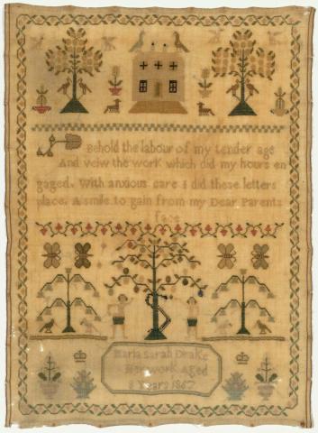 Artwork Sampler this artwork made of Linen embroidered with polychrome cotton, created in 1867-01-01
