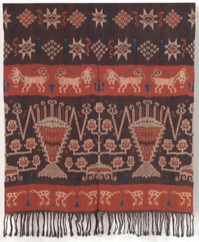 Artwork Ikat weave hanging this artwork made of Cotton, two Ikat warp panels joined (red), created in 1875-01-01
