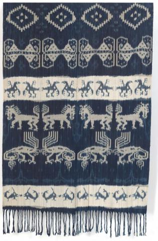 Artwork Ikat weave hanging this artwork made of Cotton, two Ikat warp panels joined (blue), created in 1875-01-01