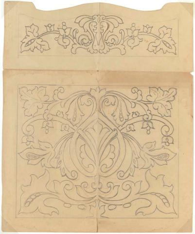 Artwork Design for leatherwork: Scroll this artwork made of Design: pencil on thin card, created in 1943-01-01