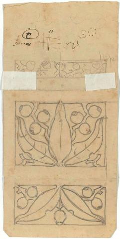 Artwork Design for leatherwork: Gumnut purse this artwork made of Design: pencil on thin card, created in 1943-01-01
